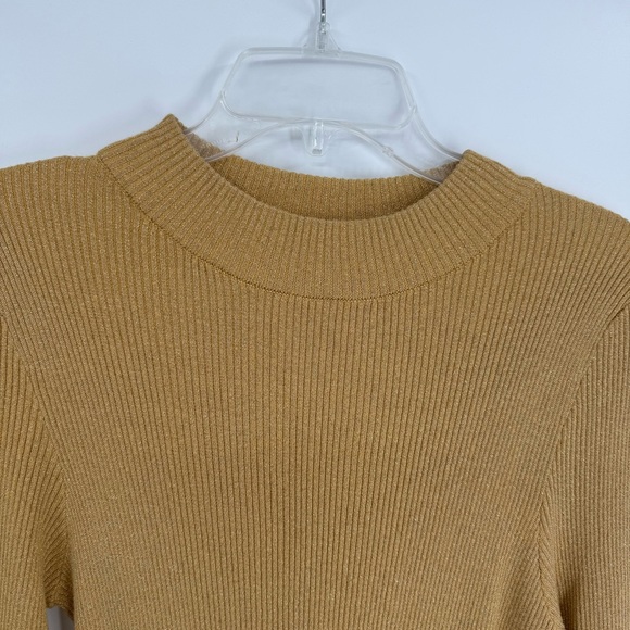 Free People French Girl Sweater Dress Size L Gold Shimmer Mock Neck Belted - Picture 8 of 13